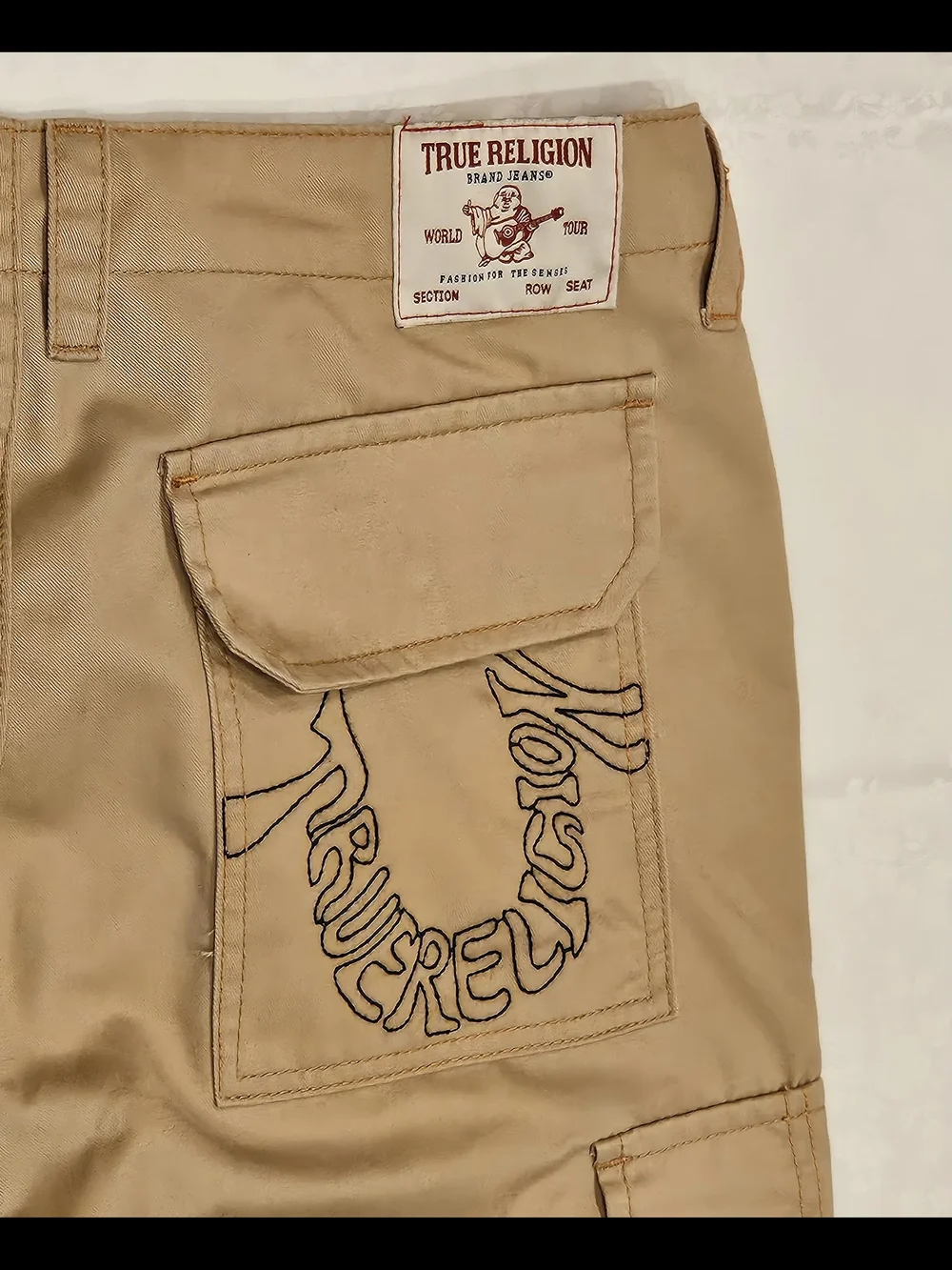 True Religion Men's Cargo Pants Size 31 Khaki Beige Khakis Embroidered Pockets - Picture 6 of 16